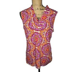 Alex Marie Bright Vibrant Pink Orange Medallion Boho Career Shell Tank Top